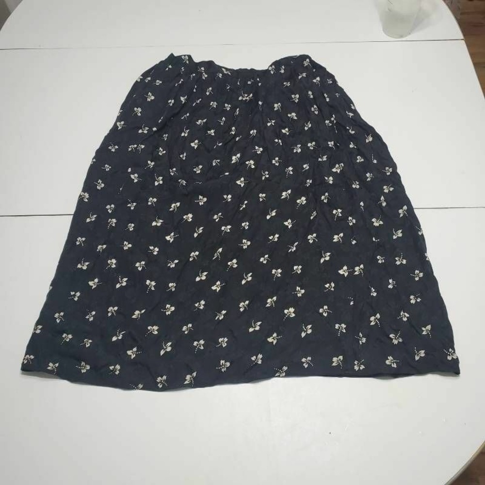 Womens A Line Skirt Black White Floral Button Ruched Knee Length Lightweight 12